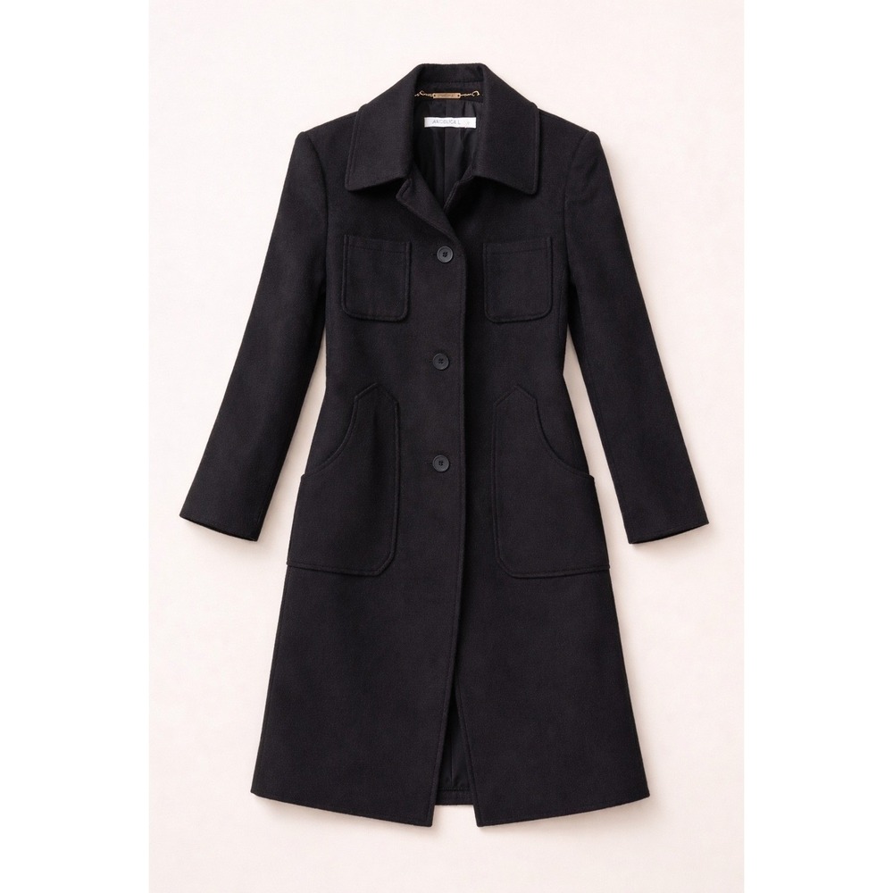 Angelica L‎ Black Cashmere Wool Blend Long Coat Womens Size 2 AF1015J Tailored